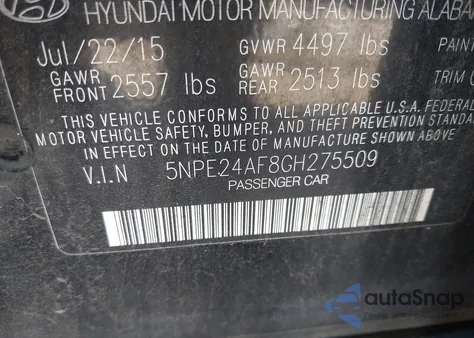 2016 Hyundai Sonata Se из США, поврежденный, VIN 5NPE24AF8GH275509